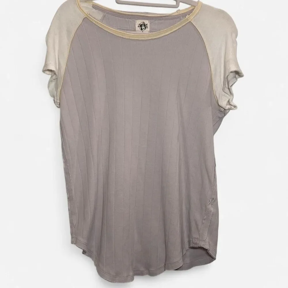 Free People Block It Baby Grey Raglan Tee Vintage Boho medium